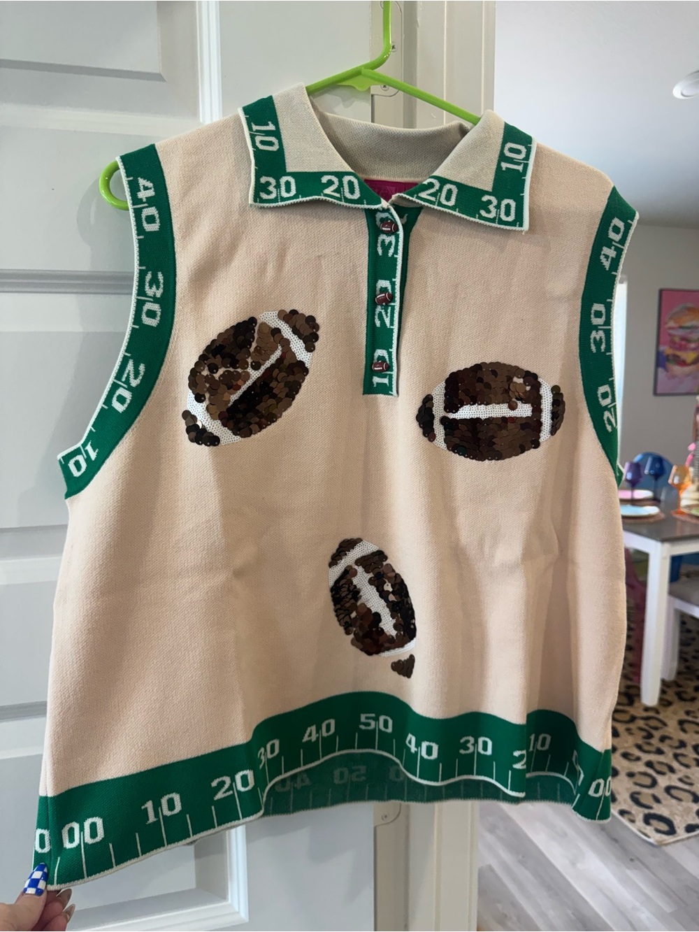 QUEEN OF SPARKLES Sequin Football Polo Tank- brand new, never worn. - Picture 2 of 9